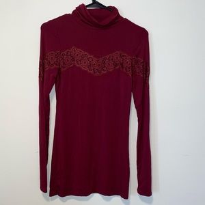 Free People Burgundy Long Sleeve Dress